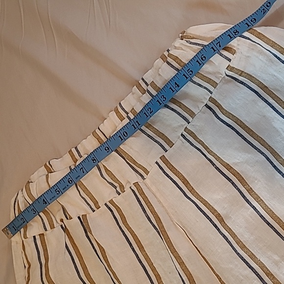 Angela Mara Linen White Tan Blue Striped Pull-on Wide Pants Popover Top Tie Sz L - Picture 13 of 16